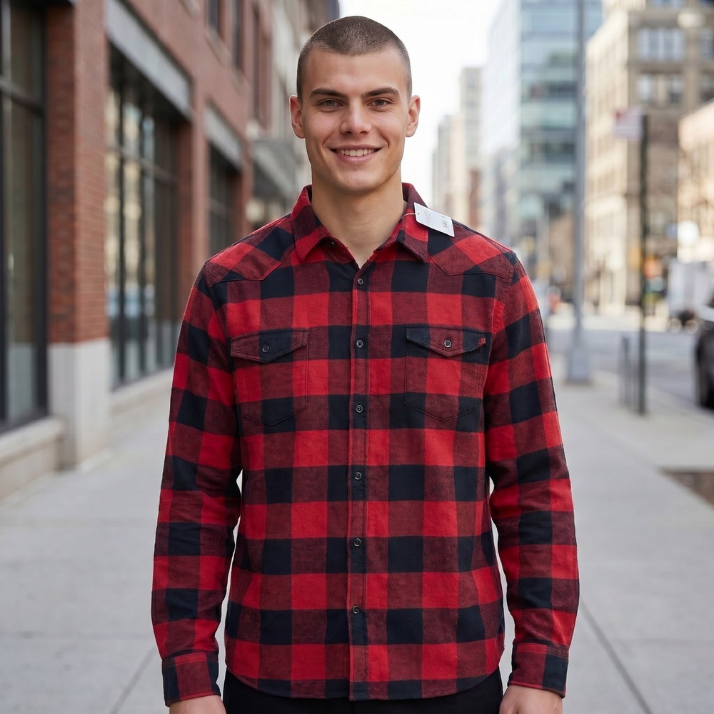 NEW Lucky Brand Mens XXL Red Black Buffalo Plaid Soft Flannel Western Snap Shirt